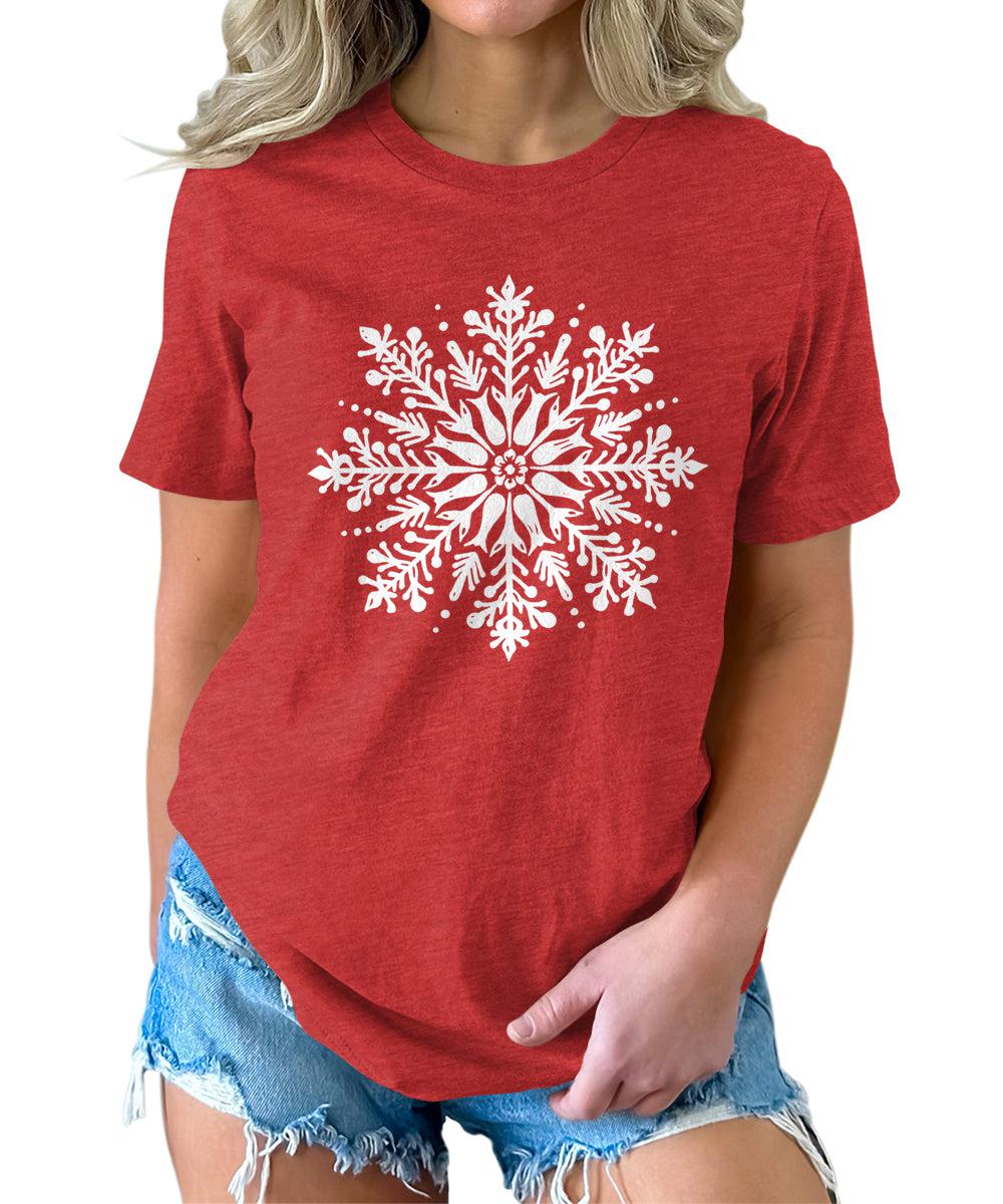Cute Winter Snowflakes Tshirt Merry Christmas Shirts for Women Holiday Graphic Tees