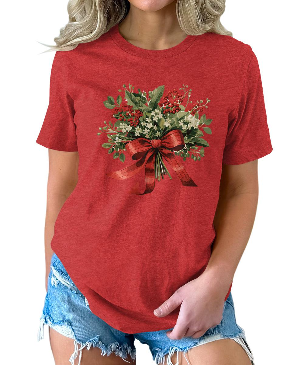 Christmas Shirt for Women Holly Graphic Tees Cute Floral Tops
