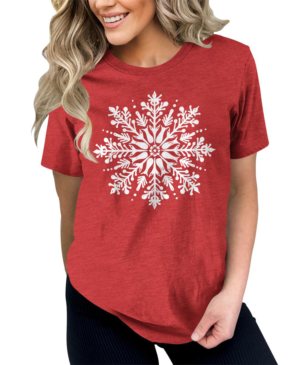 Cute Winter Snowflakes Tshirt Merry Christmas Shirts for Women Holiday Graphic Tees