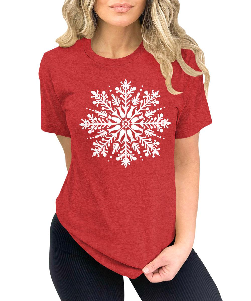 Cute Winter Snowflakes Tshirt Merry Christmas Shirts for Women Holiday Graphic Tees