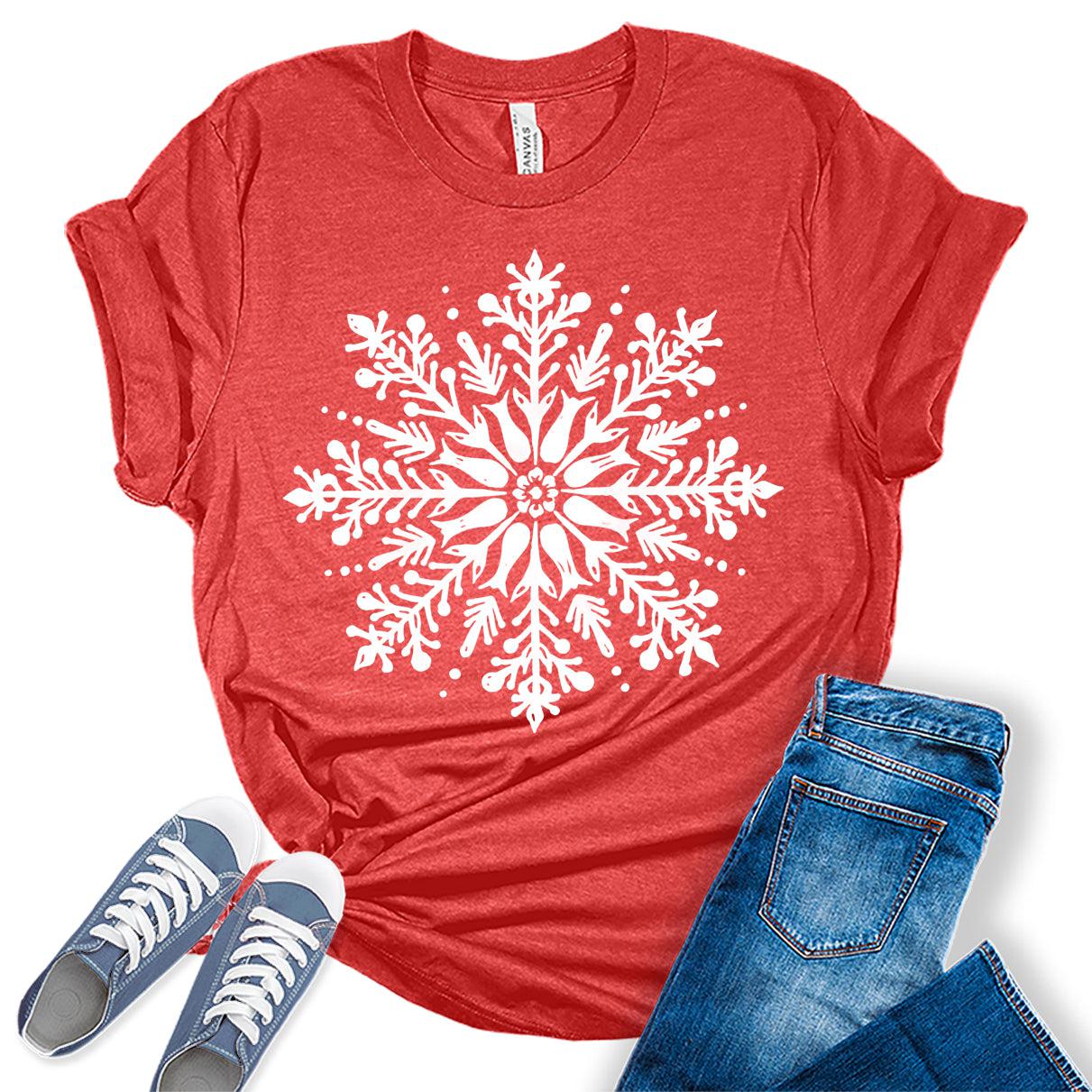 Cute Winter Snowflakes Tshirt Merry Christmas Shirts for Women Holiday Graphic Tees