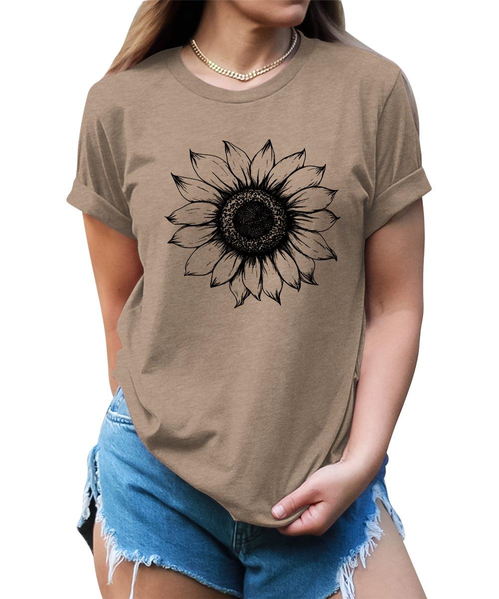 Women's Sunflower T Shirts Short Sleeve Tees Graphic Loose Summer Tops