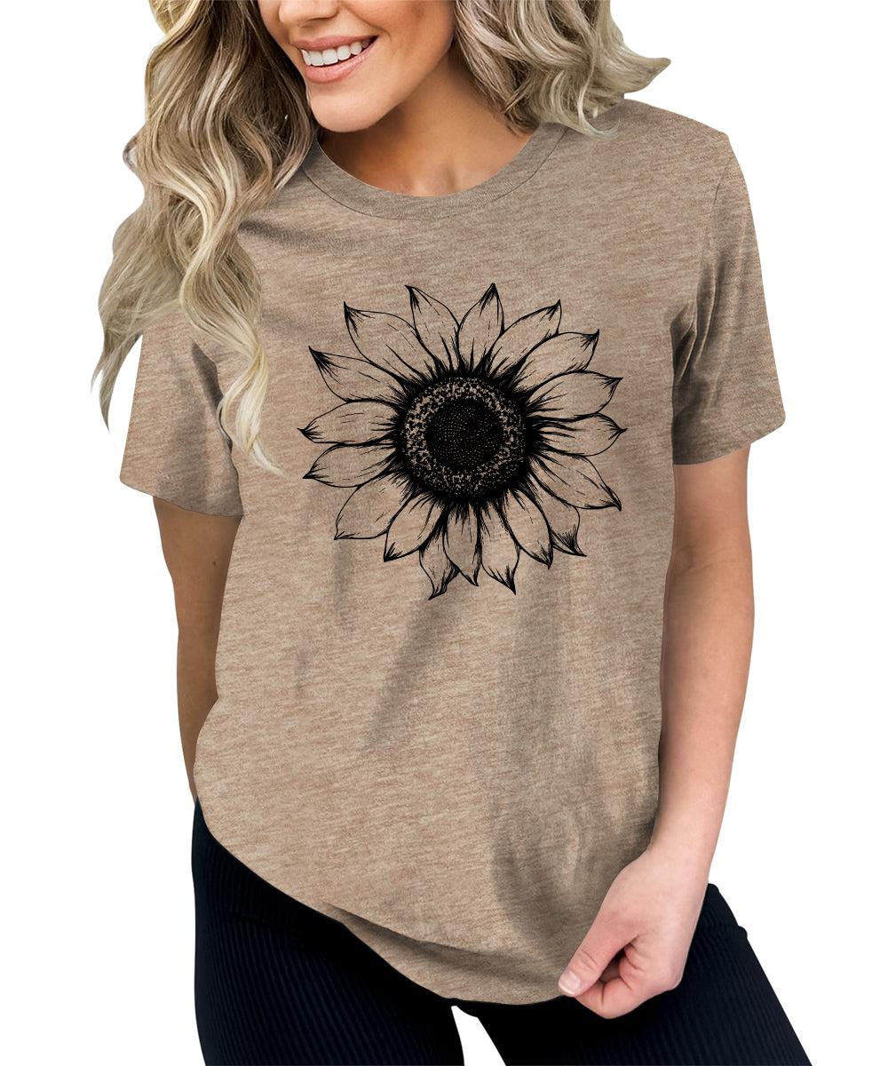 Women's Sunflower T Shirts Short Sleeve Tees Graphic Loose Summer Tops