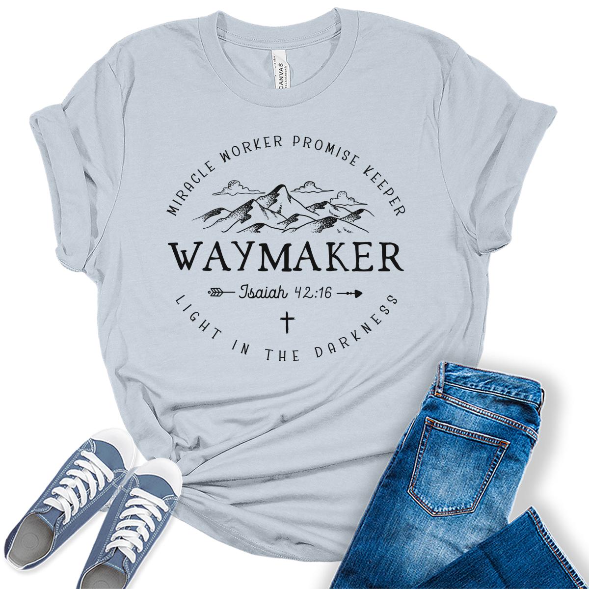 Christian Shirts for Women Way Maker Miracle Worker Promise Keeper Tshirt Religious Graphic Tee