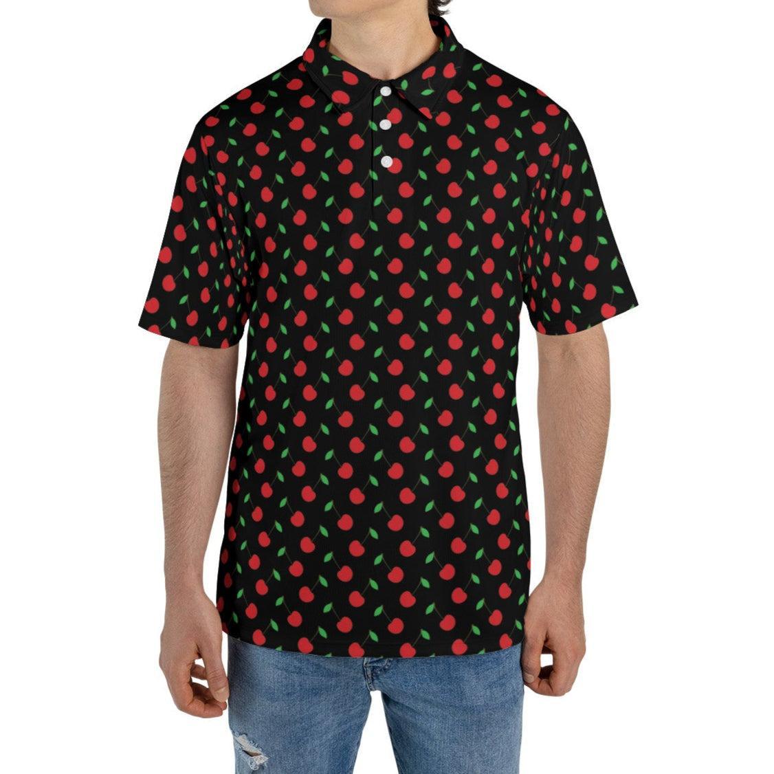 Mens Golf Polo Shirts Cherries Short Sleeve Dry Fit Performance Moisture Wicking Casual Golf Shirts for Men