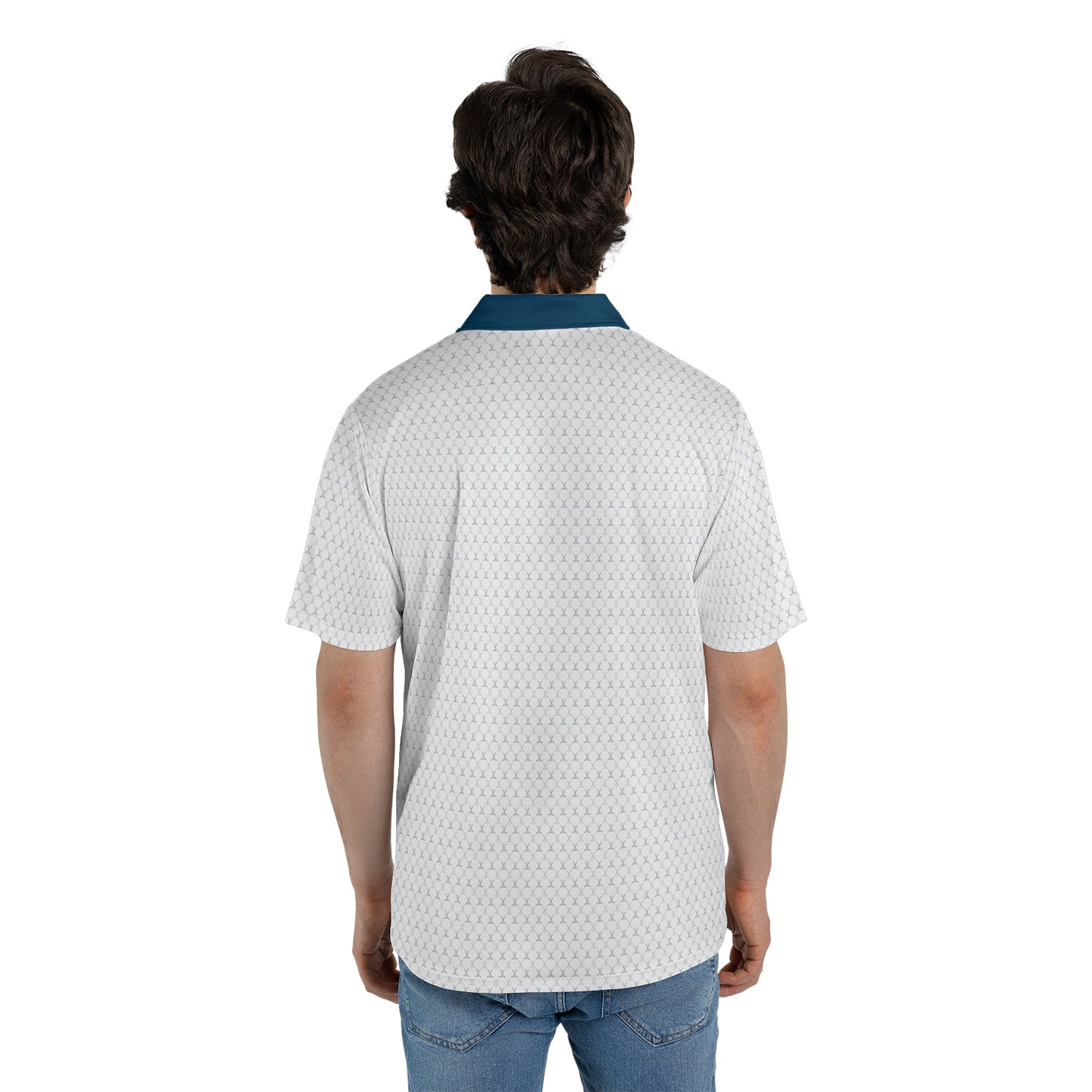 Golfer Polo Shirt for Men White Blue Moisture Wicking Short Sleeve Vacation Golf Top