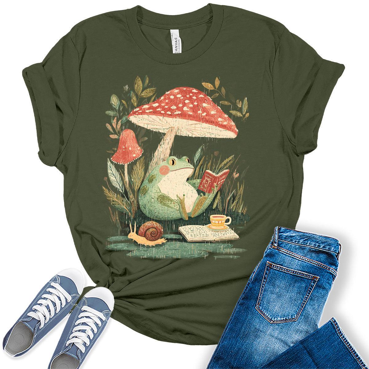 Women's Frog Reading Floral T-Shirt
