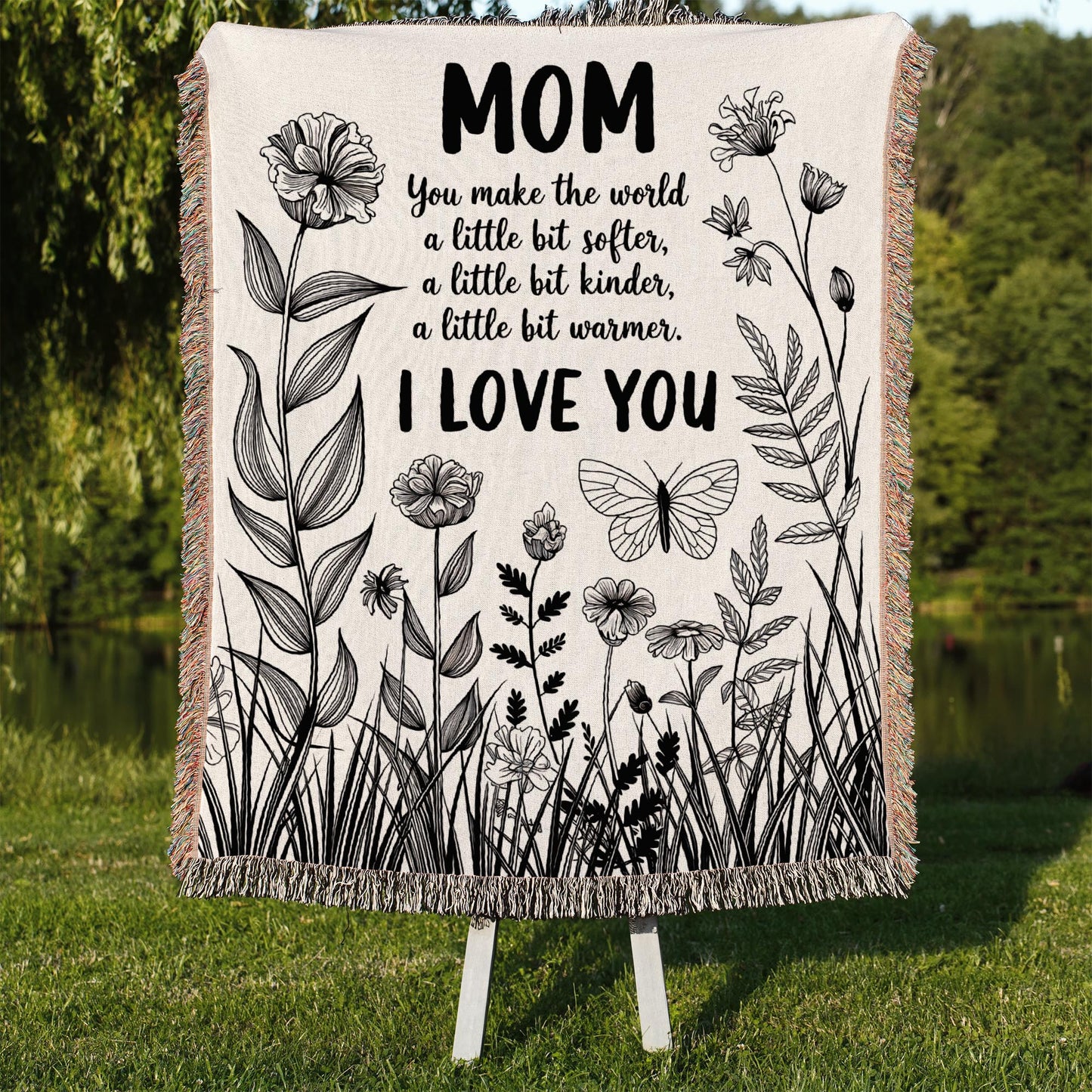 Mom Love You Floral Gift for Mother's Day Gift Woven Blanket - Ships Free