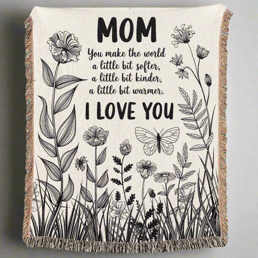 Mom Love You Floral Gift for Mother's Day Gift Woven Blanket - Ships Free