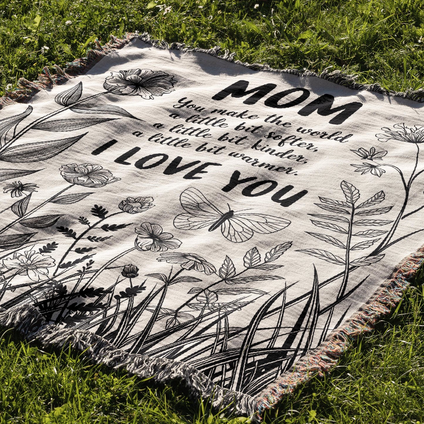 Mom Love You Floral Gift for Mother's Day Gift Woven Blanket - Ships Free