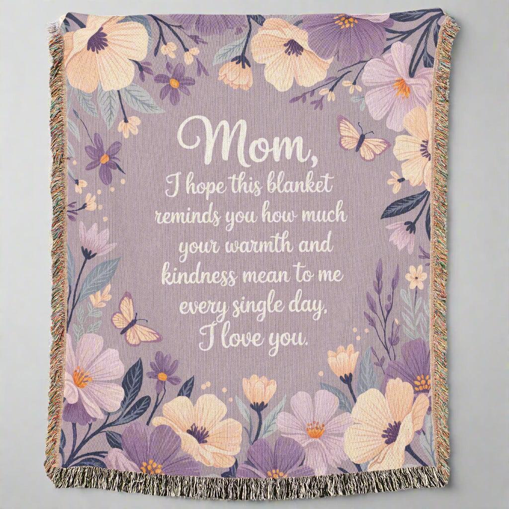 Mom Love You Floral Gift for Mother's Day Gift Purple Woven Blanket - Ships Free