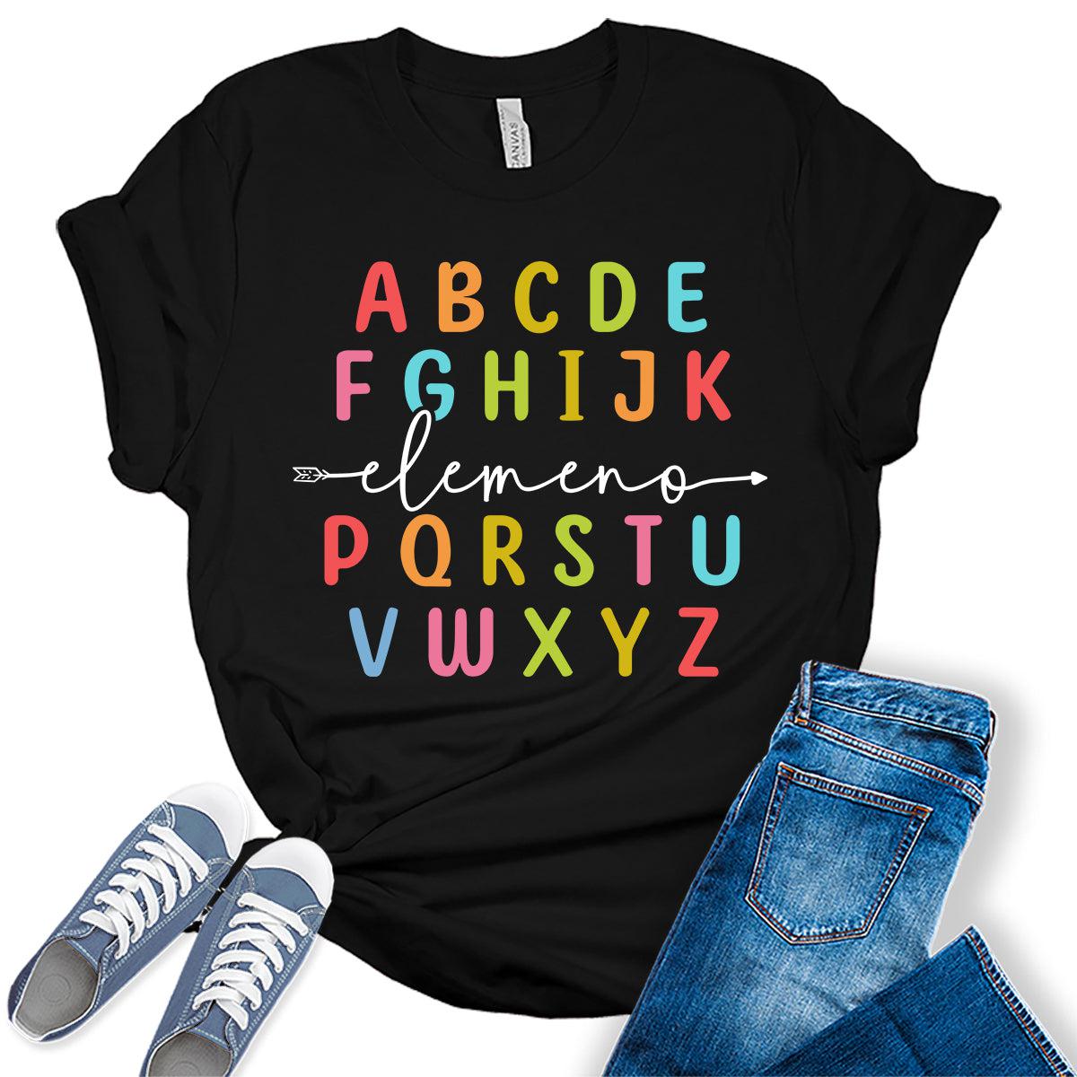 Teacher Shirts ABC Alphabet Elemeno Graphic Tees for Women Letter Print Tops Student T-Shirt