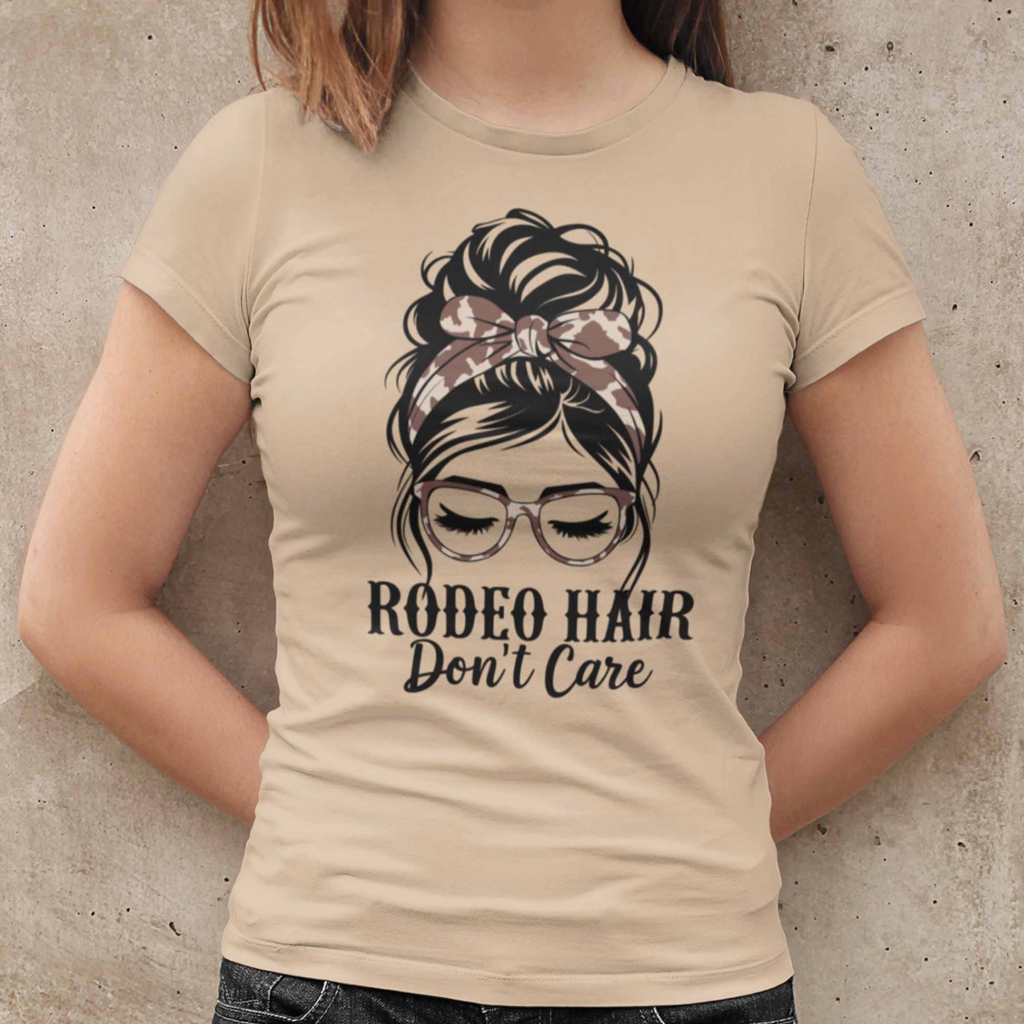 Western Outfit For Women Summer Rodeo Hair Don't Care Messy Bun Graphic Tees Bella Plus Size Tops