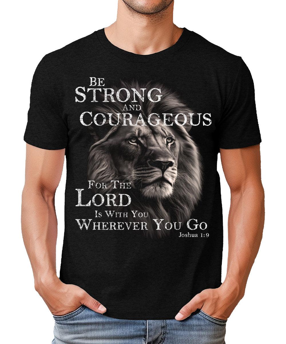 Christian Shirts for Men Lion Graphic Tee Mens Be Strong and Courageous Vintage T Shirt