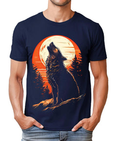 Wolf Shirts for Men Howling Wolves Tshirt Cool Premium Short Sleeve Moon Graphic Tees