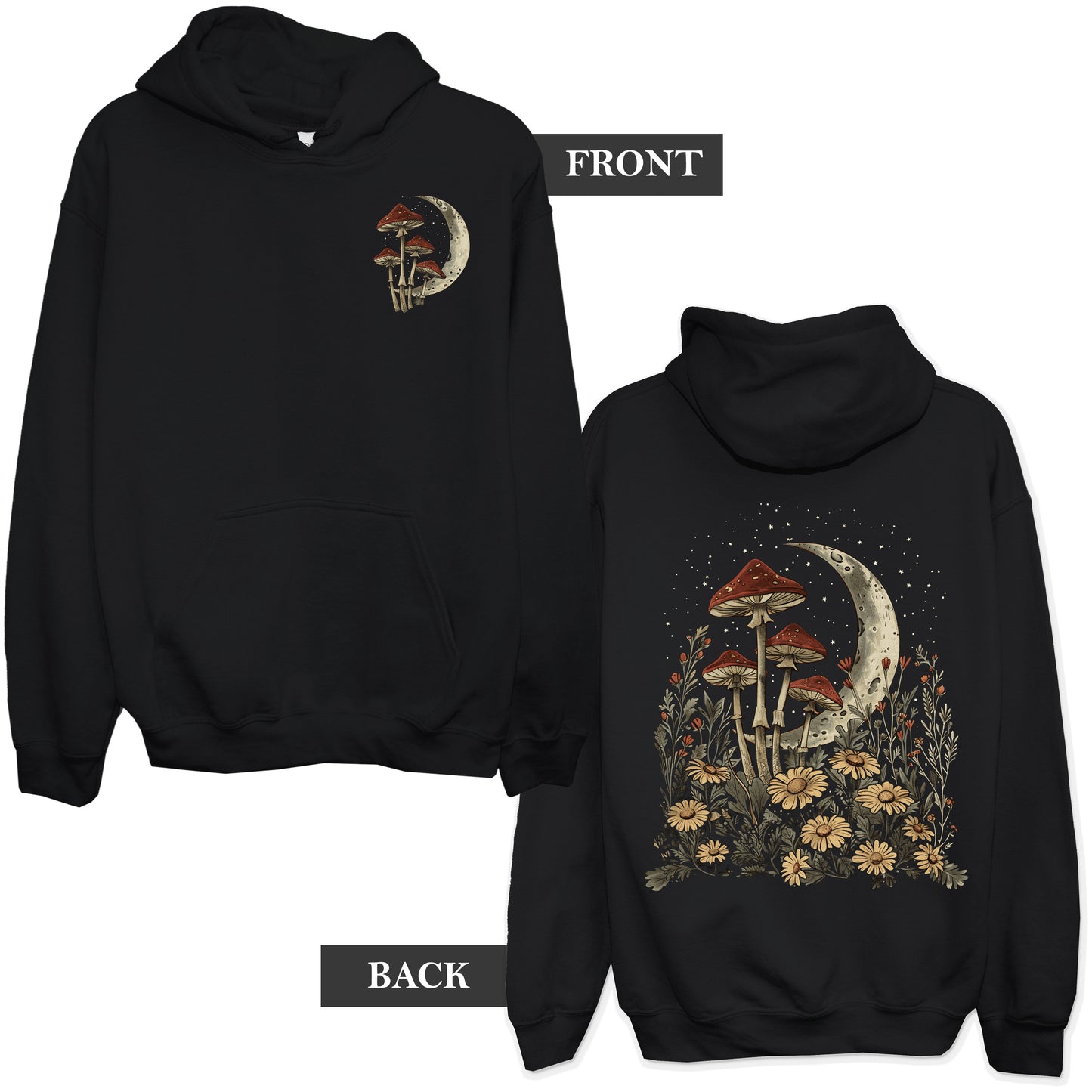 Cottagecore Mushroom Moon Front & Back Hoodie