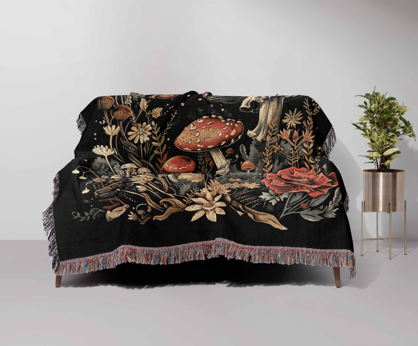 Fall Cottagecore Mushroom Moon 50" x 60" Gift Woven Jacquard Blanket