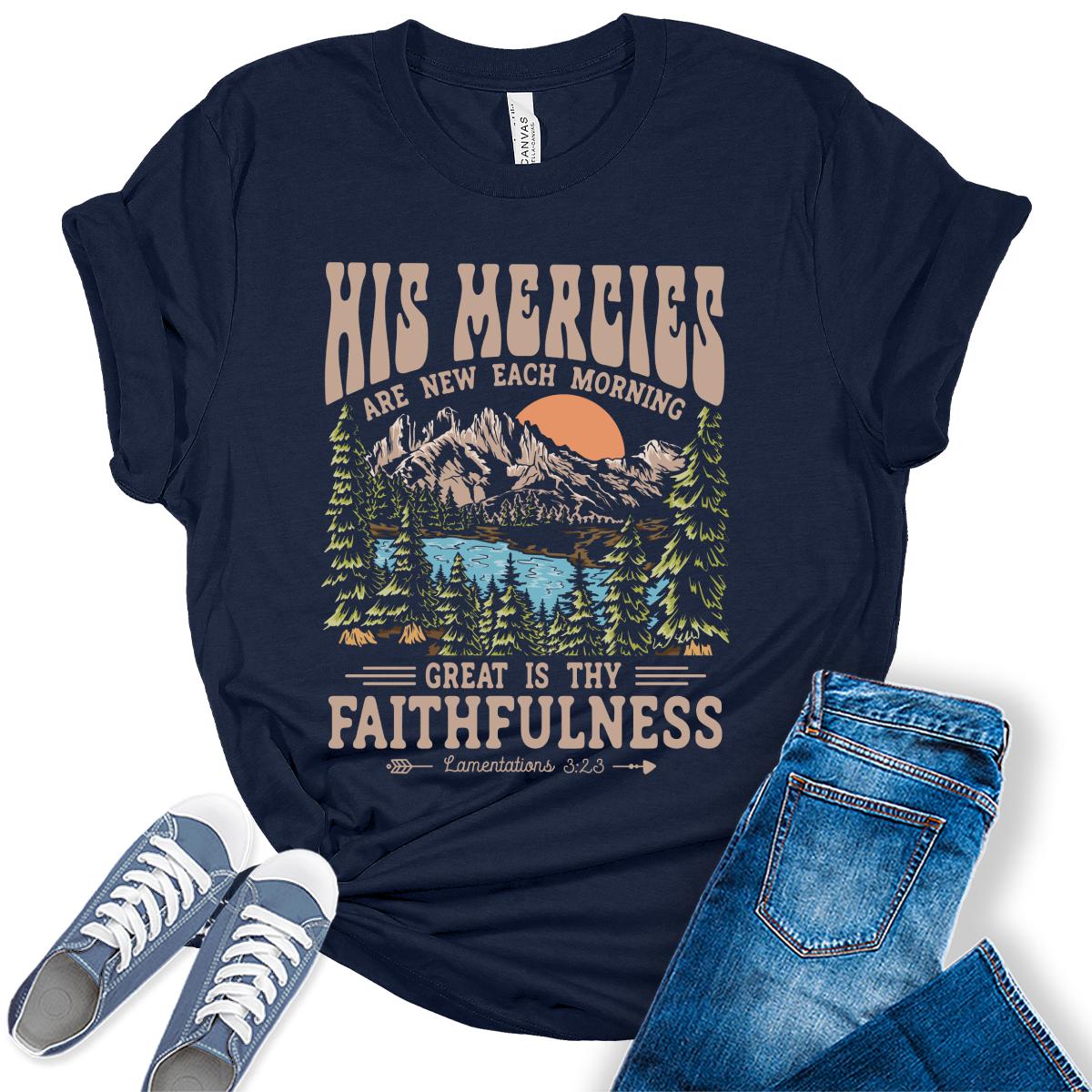 Christian Shirts for Women His Mercies are New Tshirt Vintage Faith Graphic Tees
