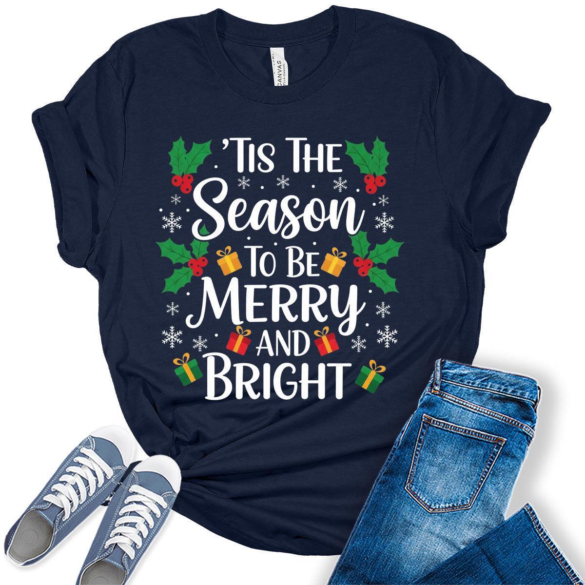 Christmas Shirts For Women Tis The Season To Be Merry T Shirts Bella Graphic Tees Plus Size Tops