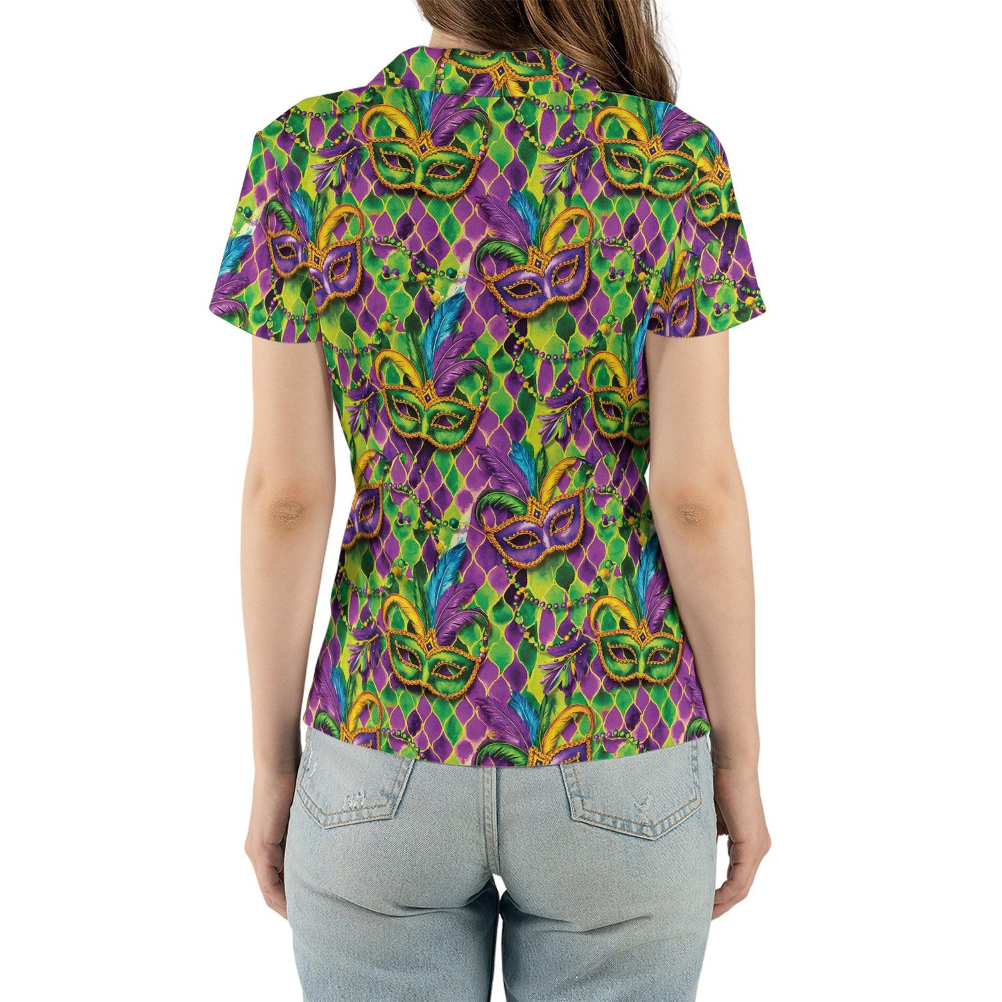 Mardi Gras Polo Shirts for Women Party Mask Shirt Moisture Wicking Short Sleeve Golf Shirt