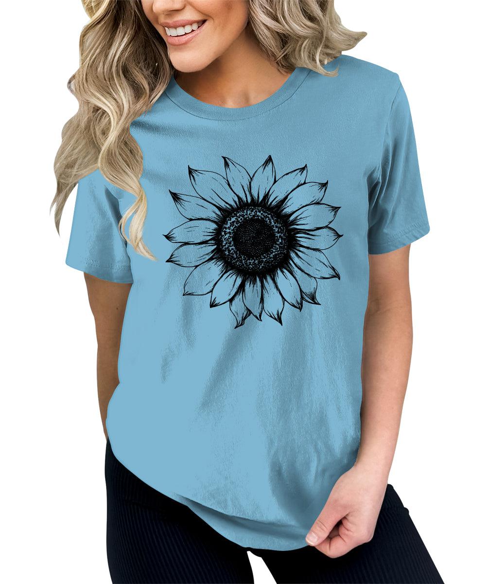 Women's Sunflower T Shirts Short Sleeve Tees Graphic Loose Summer Tops