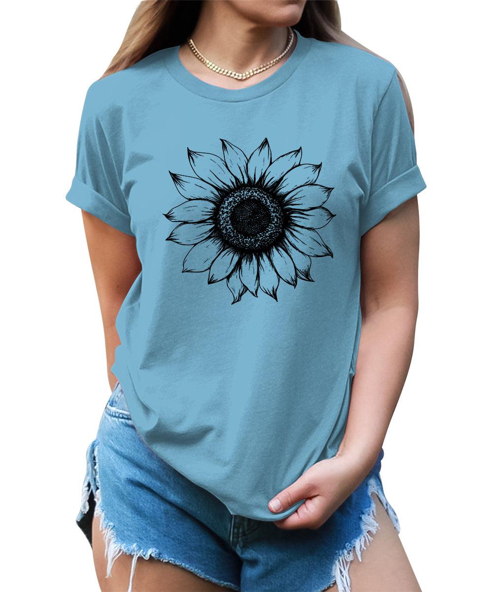 Women's Sunflower T Shirts Short Sleeve Tees Graphic Loose Summer Tops