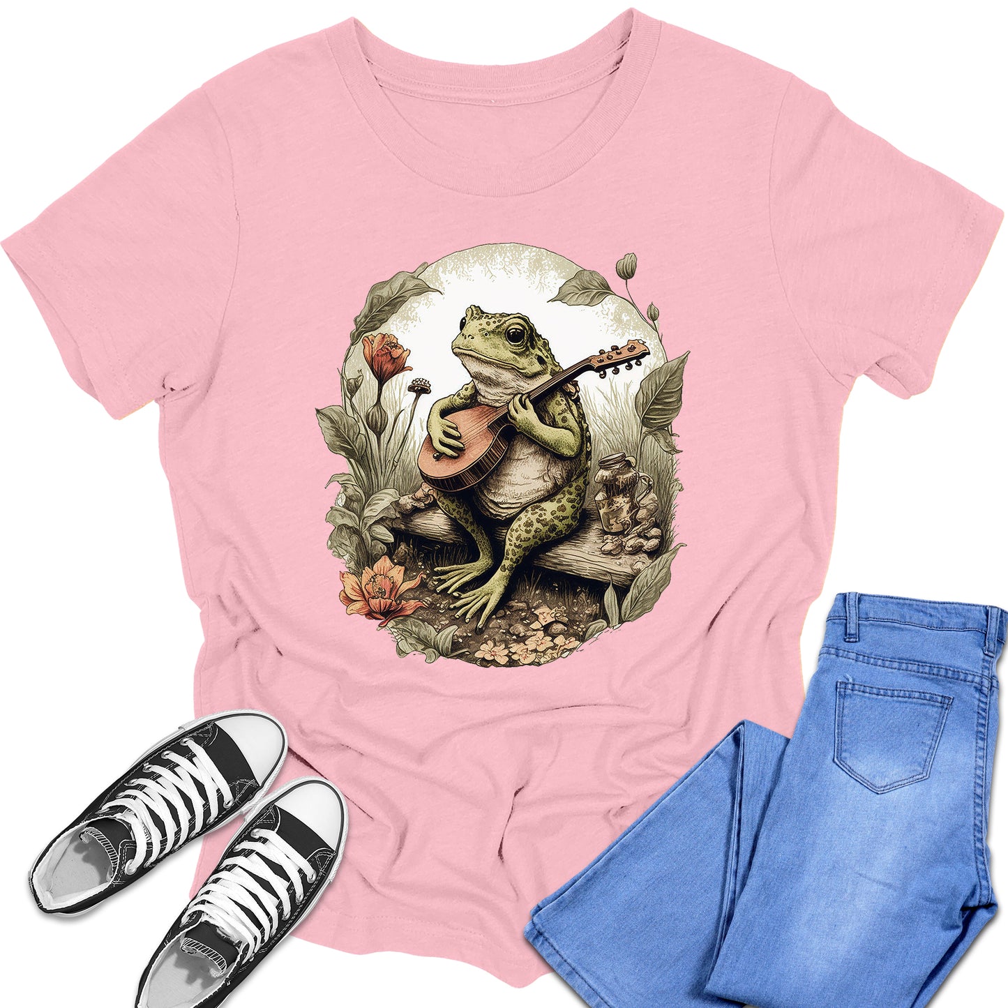 Trendy Banjo Frog Cottagecore Boys and Girls Graphic Tees