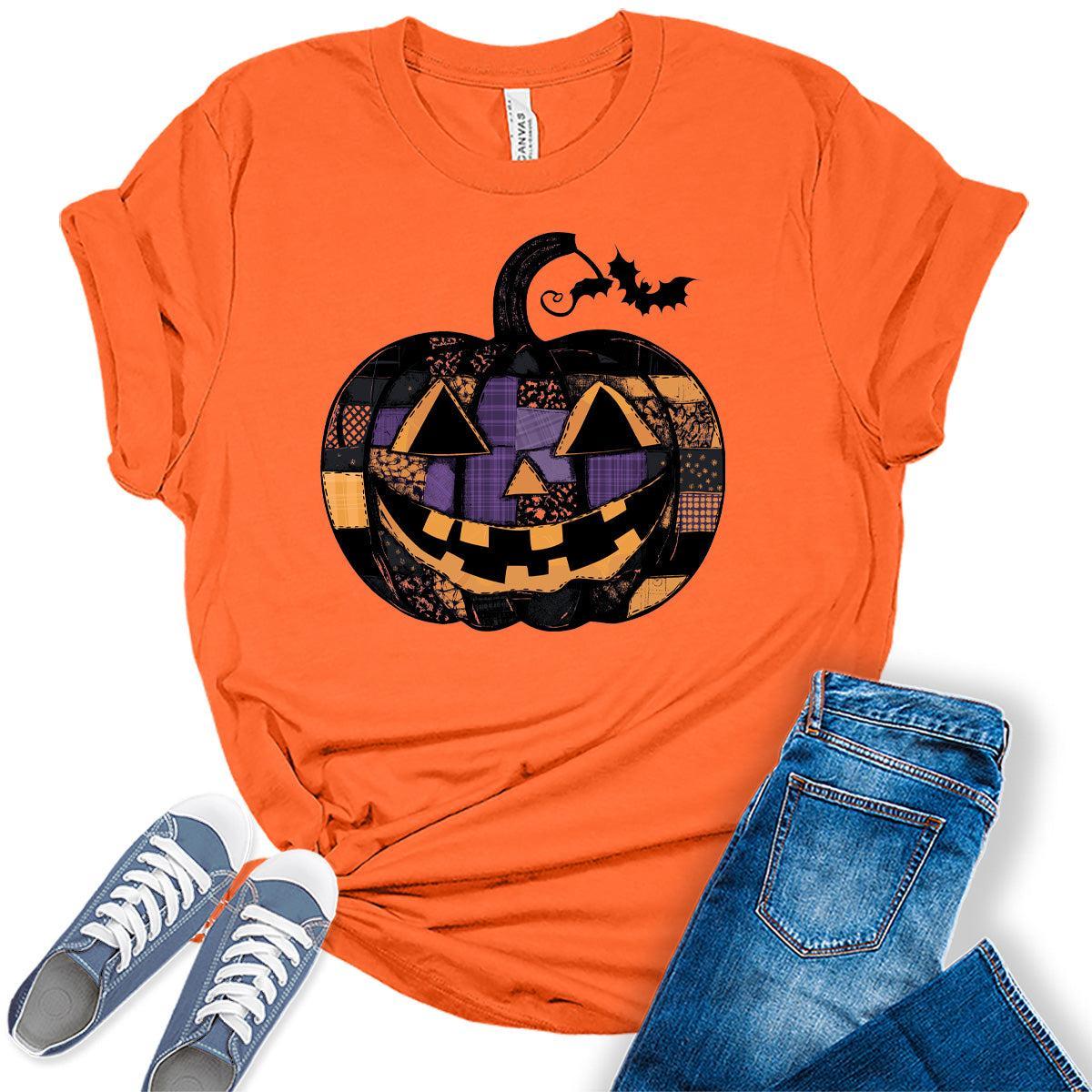 Women's Pumpkin Shirt Halloween Cute Jack-O-Lantern Tees Fall Graphic Tops