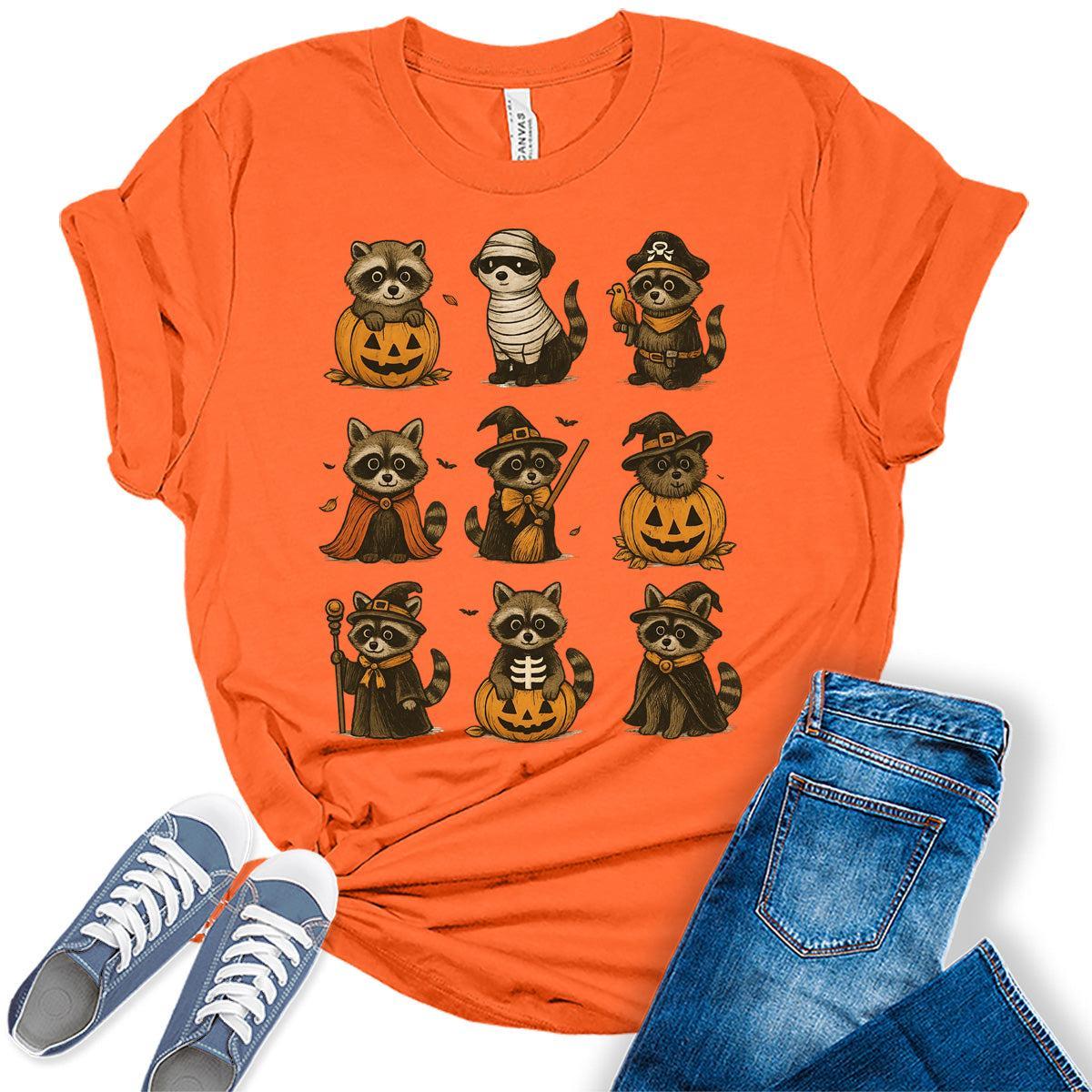 Raccoon Halloween Shirts For Women Cute Funny Bella Plus Size Tops