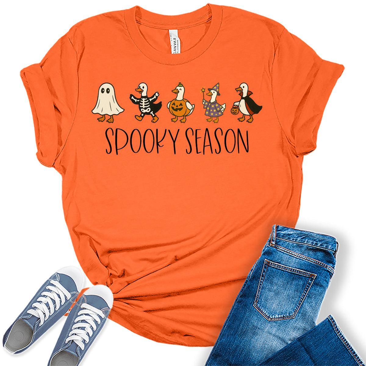Vintage Spooky Season T Shirt Funny Goose Graphic Tee Casual Halloween Fall Shirt