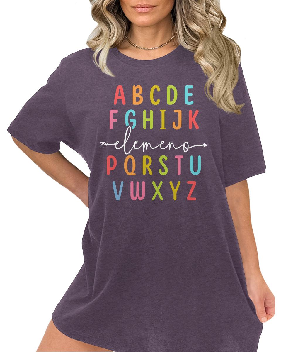 Teacher Shirts ABC Alphabet Elemeno Graphic Tees for Women Letter Print Tops Student T-Shirt