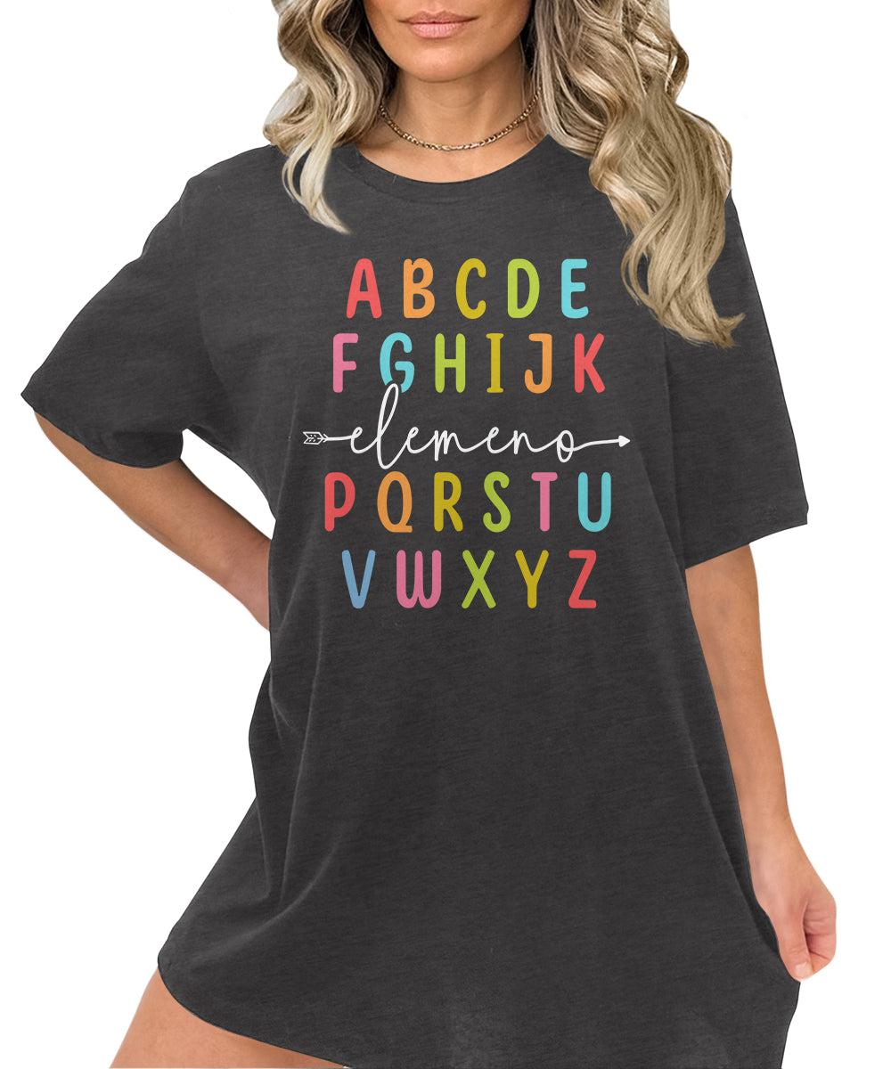 Teacher Shirts ABC Alphabet Elemeno Graphic Tees for Women Letter Print Tops Student T-Shirt