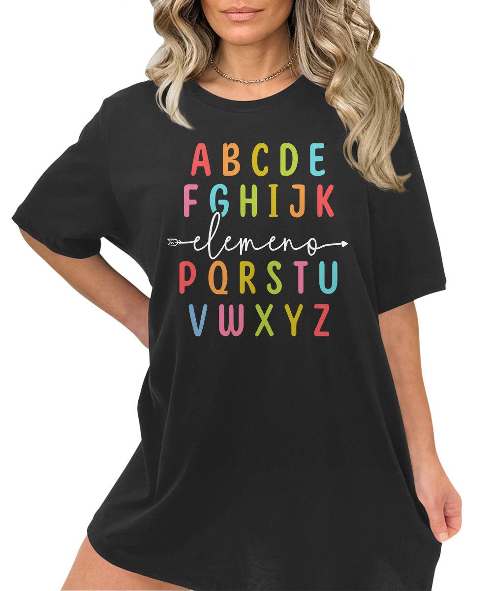 Teacher Shirts ABC Alphabet Elemeno Graphic Tees for Women Letter Print Tops Student T-Shirt