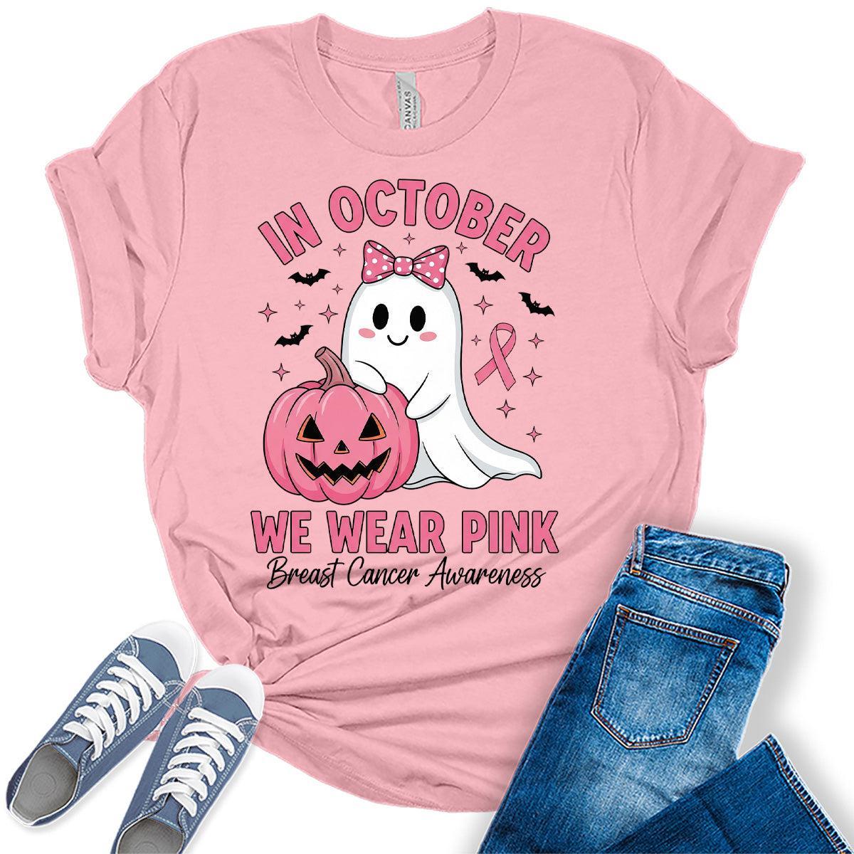 In October We Wear Pink Shirt Halloween Breast Cancer Awareness Women's Tops