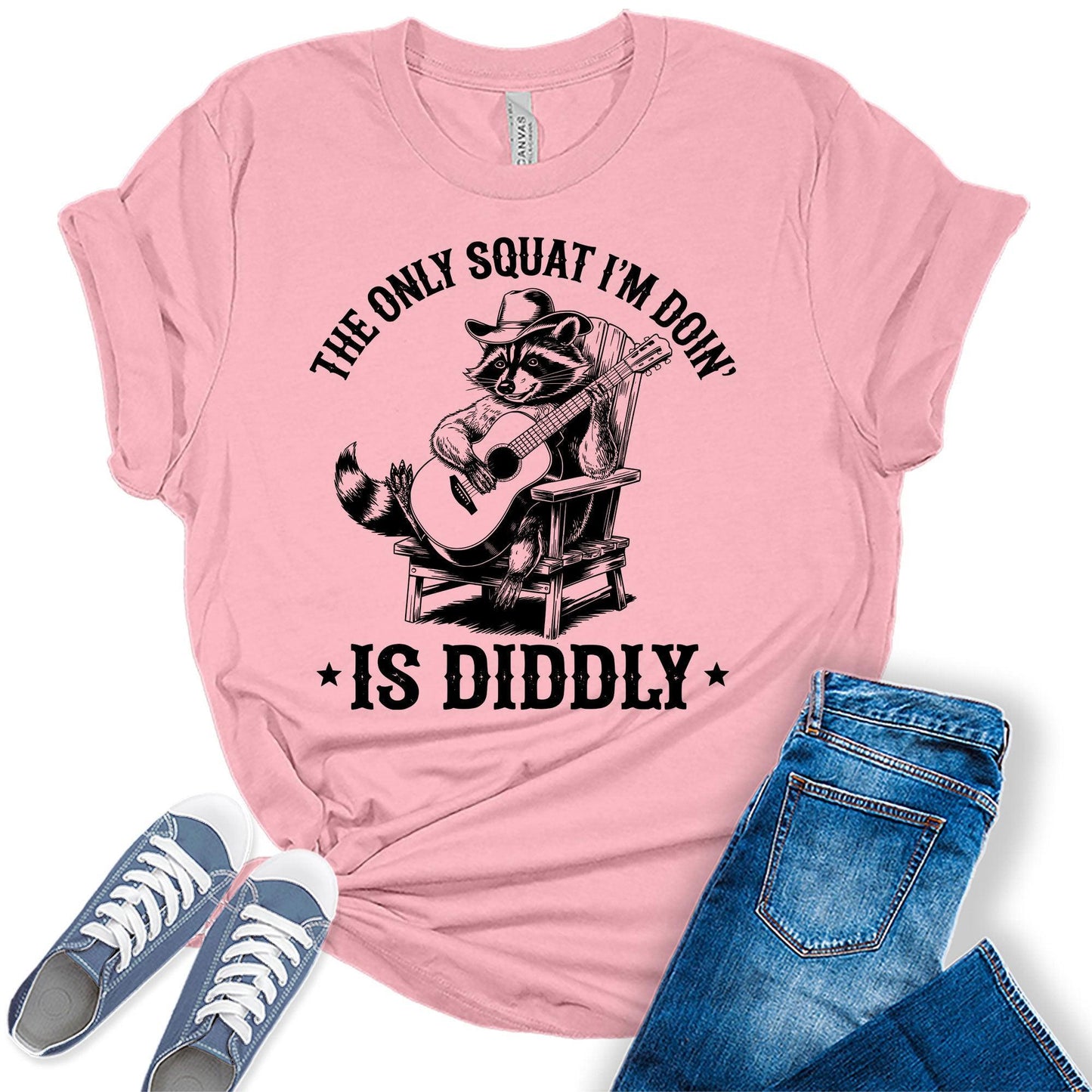 Funny Raccoon Shirt The Only Squat I'm Doin' Is Diddly Casual Graphic Tees Bella Plus Sized Tops