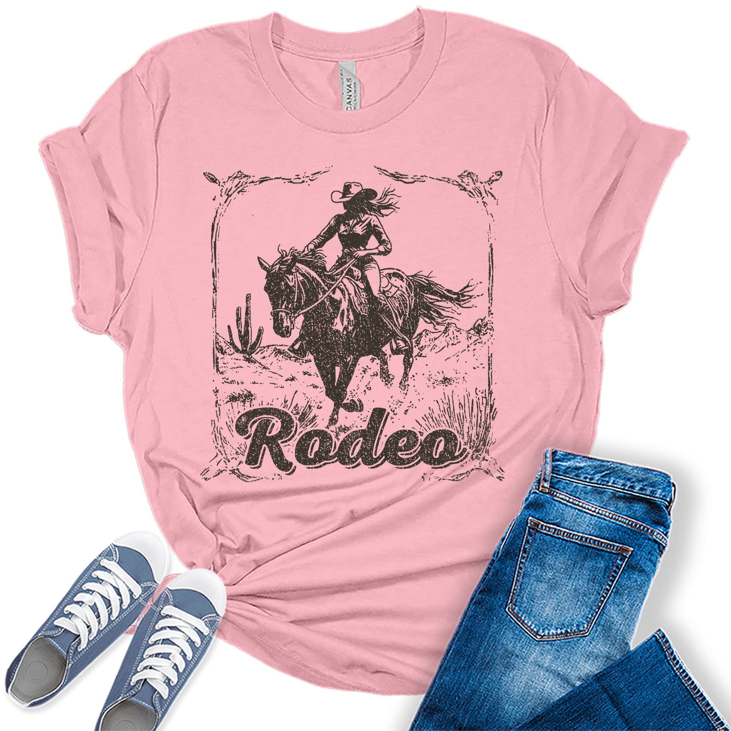 Women's Rodeo Casual Graphic Tees Bella Plus Sized Tops
