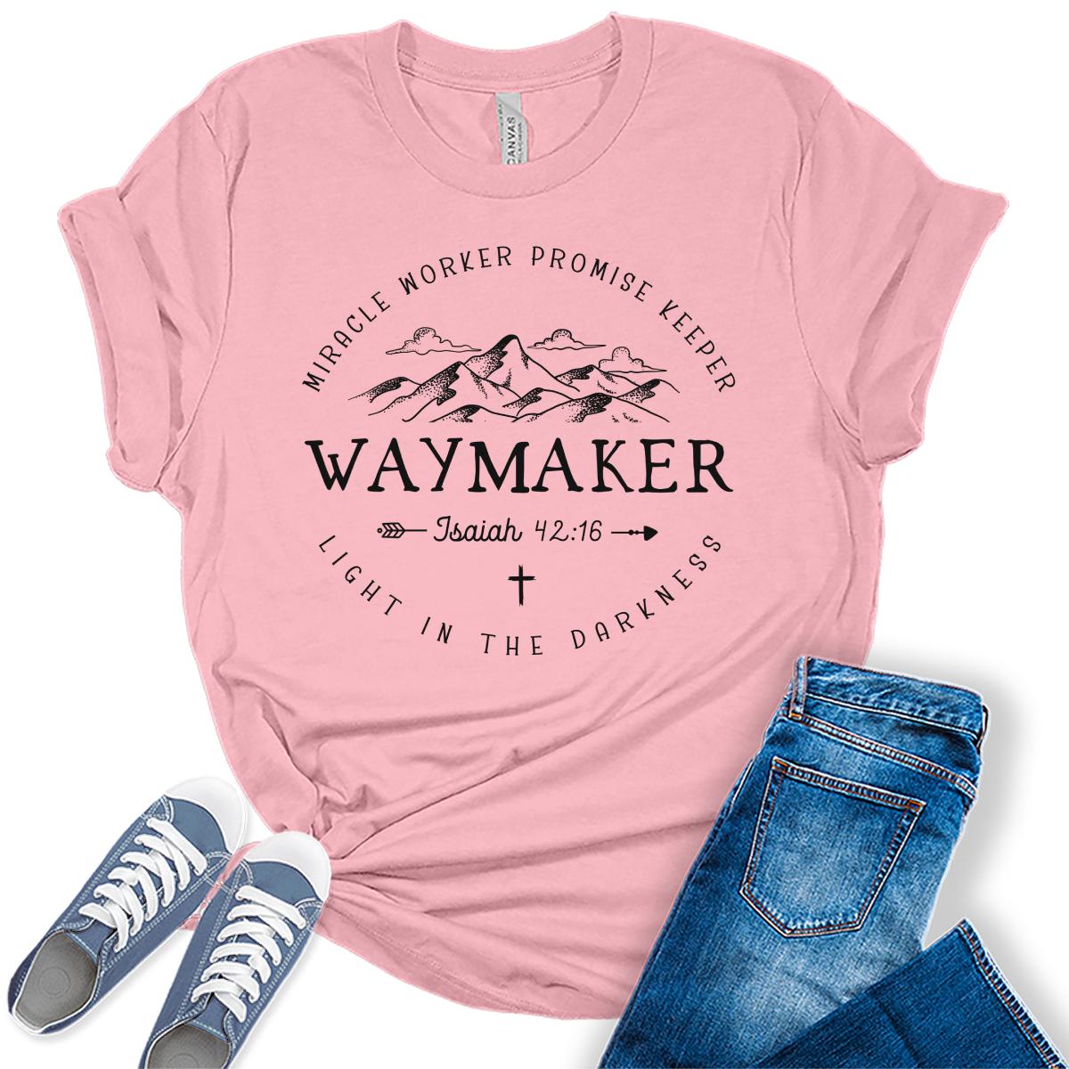 Christian Shirts for Women Way Maker Miracle Worker Promise Keeper Tshirt Religious Graphic Tee