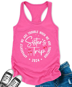 Sisters Trip 2024 Racerback Tank Top for Women Apparently We are Trouble Letter Print Sleeveless Summer Tops