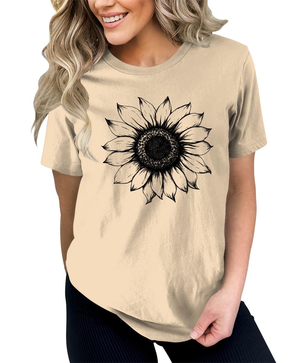 Women's Sunflower T Shirts Short Sleeve Tees Graphic Loose Summer Tops