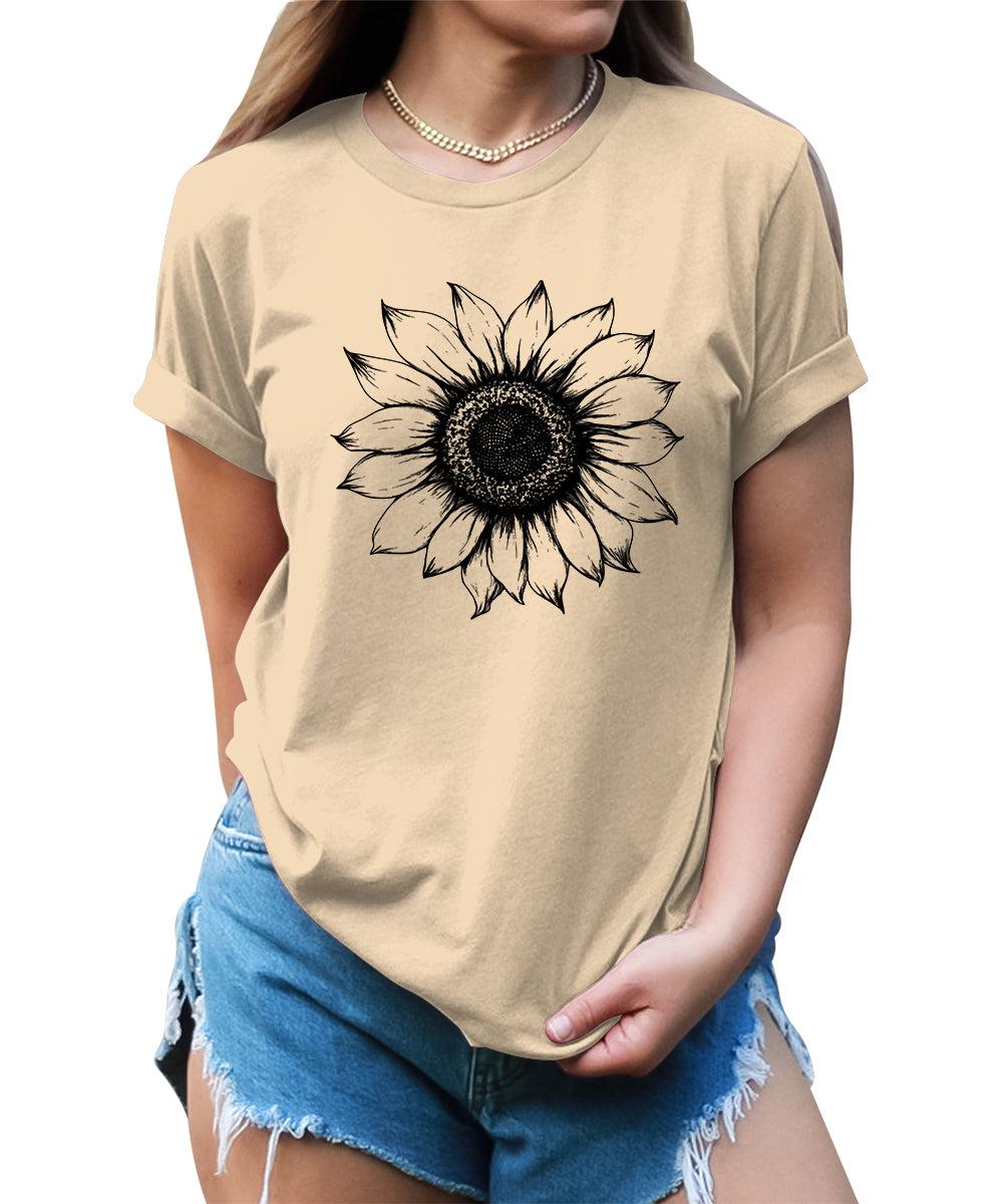Women's Sunflower T Shirts Short Sleeve Tees Graphic Loose Summer Tops