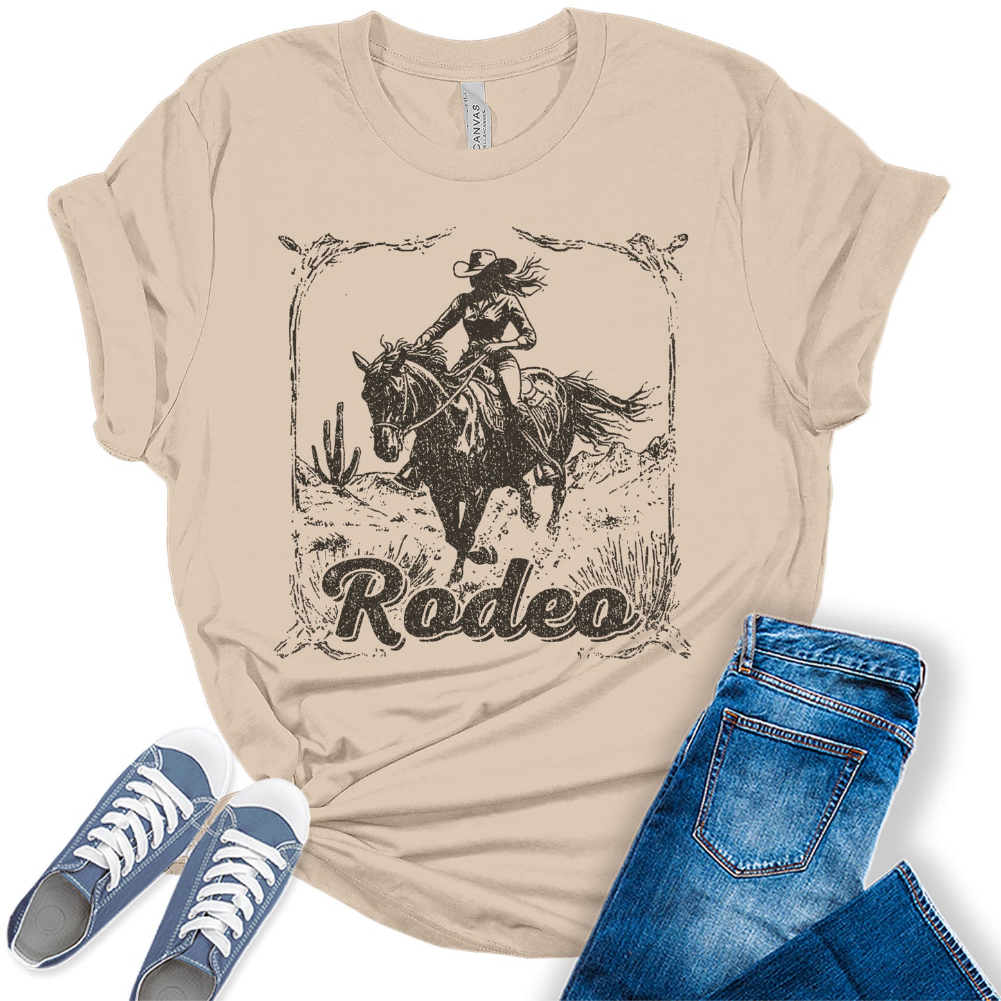 Women's Rodeo Casual Graphic Tees Bella Plus Sized Tops