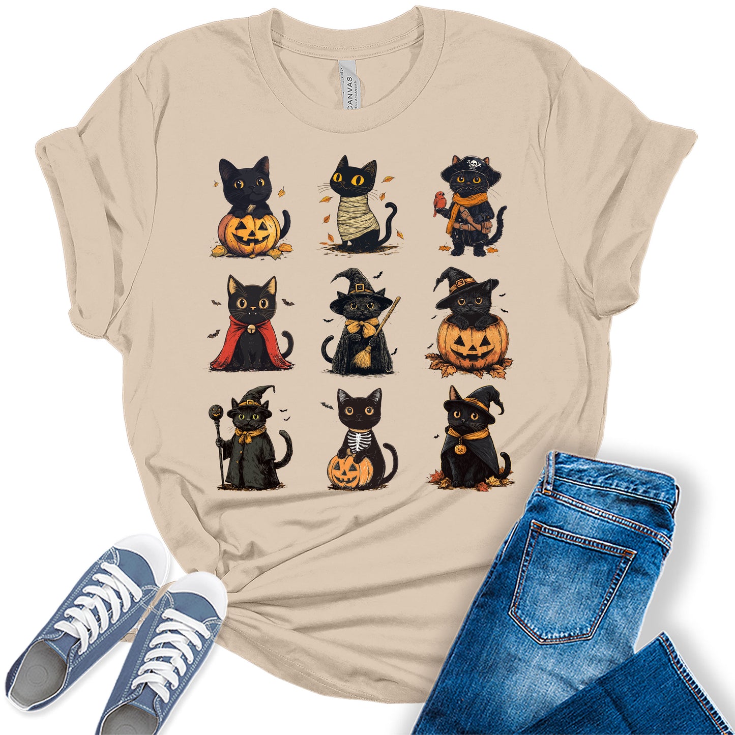 Women's Halloween Black Cat Shirt Funny Costume Graphic Tee