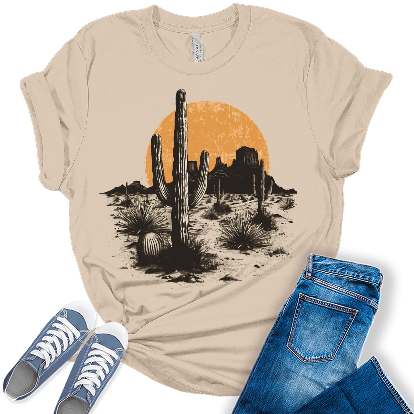 Country Western Shirts for Women Vintage Cactus Desert T Shirts Plus Size Trendy Summer Graphic Tees