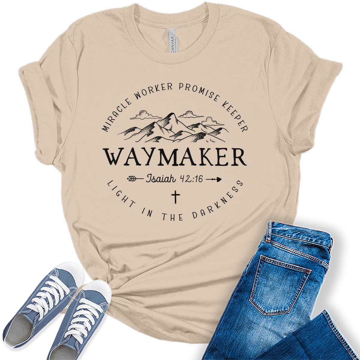 Christian Shirts for Women Way Maker Miracle Worker Promise Keeper Tshirt Religious Graphic Tee