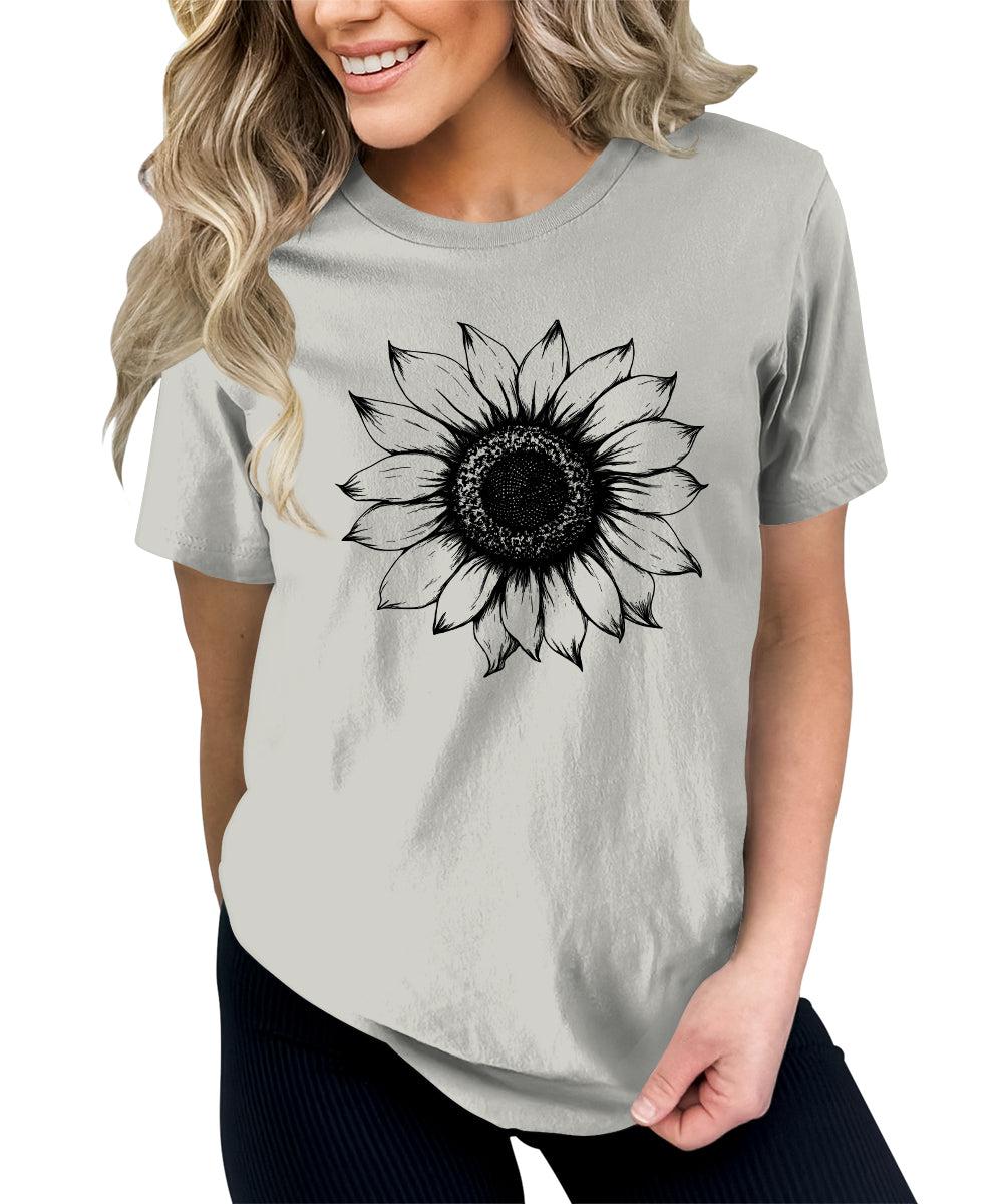 Women's Sunflower T Shirts Short Sleeve Tees Graphic Loose Summer Tops