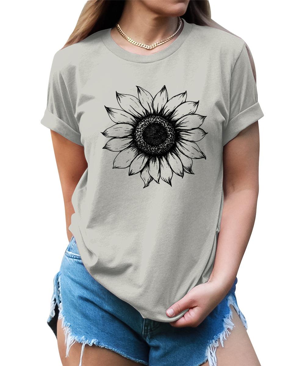 Women's Sunflower T Shirts Short Sleeve Tees Graphic Loose Summer Tops