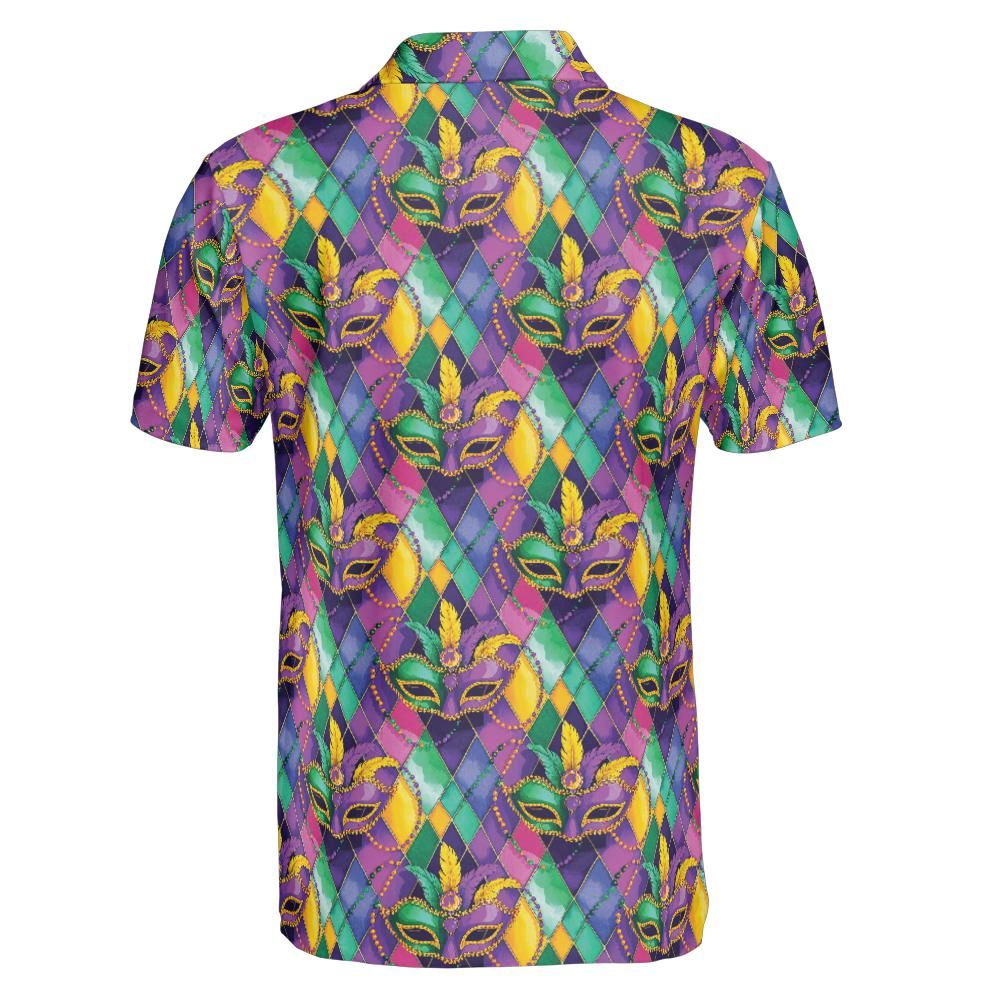 Mardi Gras Polo Shirts for Men Mask Party Shirt Moisture Wicking Short Sleeve Golf Shirt