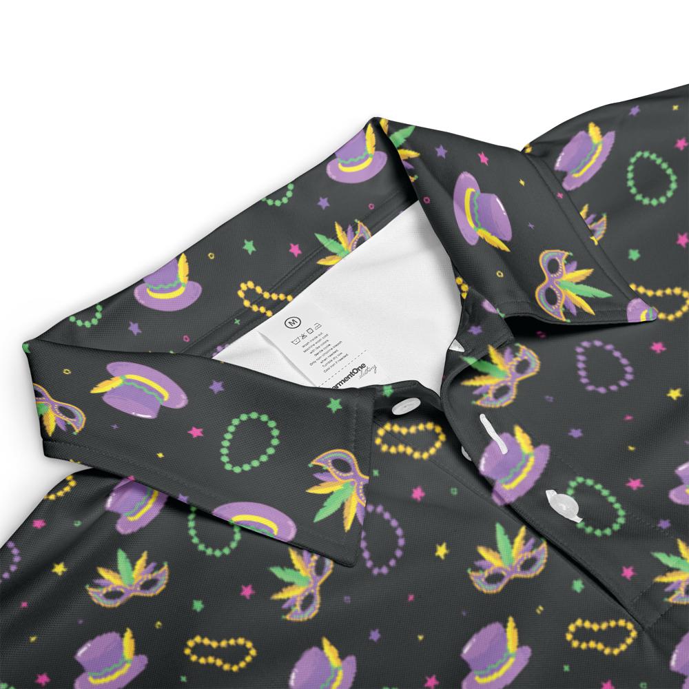 Mardi Gras Polo Shirts for Men Carnival Party Shirt Moisture Wicking Short Sleeve Golf Shirt