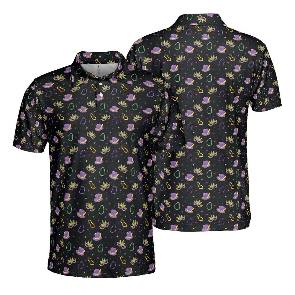 Mardi Gras Polo Shirts for Men Carnival Party Shirt Moisture Wicking Short Sleeve Golf Shirt