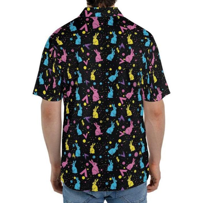 Easter Polo Golf Shirt for Men Neon Bunny Retro 80s Print Moisture Wicking Short Sleeve Top